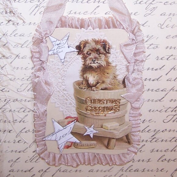 Mixed Media Victorian Revival Greeting Card / Ornament - CHRISTMAS GREETINGS - Picture 5 of 6